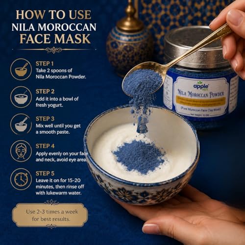 Image of Original Moroccan Blue Nila Powder 50g - Pure & Natural Face Mask for Skin Brightening, Purifying, and Whitening