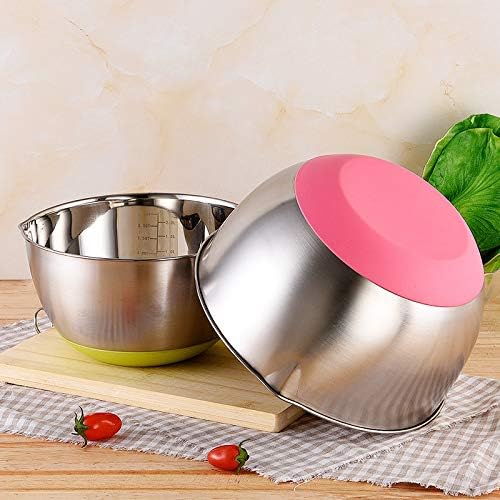 FAB4HOME Mixing Bowls 3 Pieces Stainless Steel Mixing Bowl Set Mixing Bowl with Spout Nesting Metal Bowl for Baking Cooking Food Preparing 1.5L/ 3L/ 5L Dishwasher Safe (with Silicone Bottom, 1) - 5