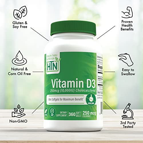 Image of Health Thru Nutrition Vitamin D3 10,000iu - 250 mcg 360 Mini Softgels