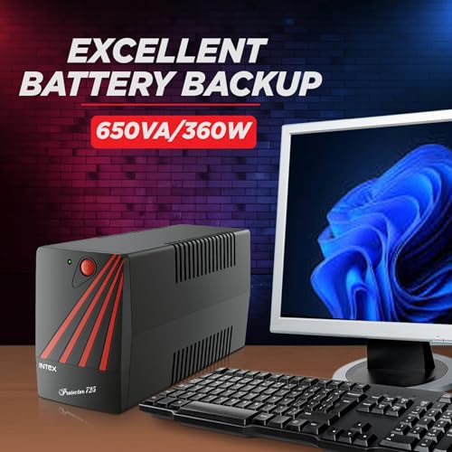 Image of Intex 725 UPS Protector 230V & 360W Output Power | Connect Upto 3 Devices | Power Backup UPS System & Auto Restart | Ideal for Home, Office, Desktop PC & Home-Electronics (Black)