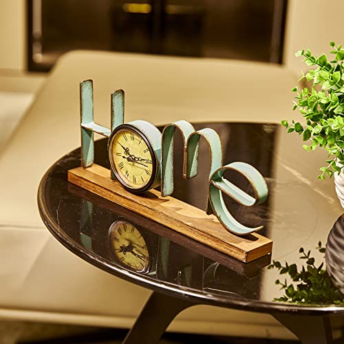 Yawill Desk & Shelf Clock - 5.12" H Antique Metal Wood Clock Vintage Green Letter Home With Battery Operated Round Quartz Clock For Living Room Dining Room Bedroom Office (Home) #TOP4
