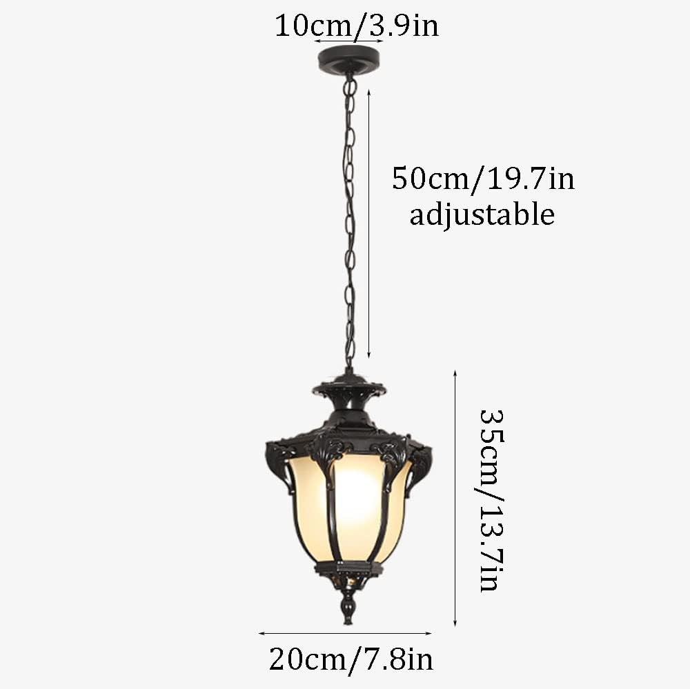 Outdoor Waterproof Pendant Lamp Metal Die-Casting Hanging Light European Garden Courtyard Villa Chandelier E27 Screw Lighting Fixture Glass Lampshade