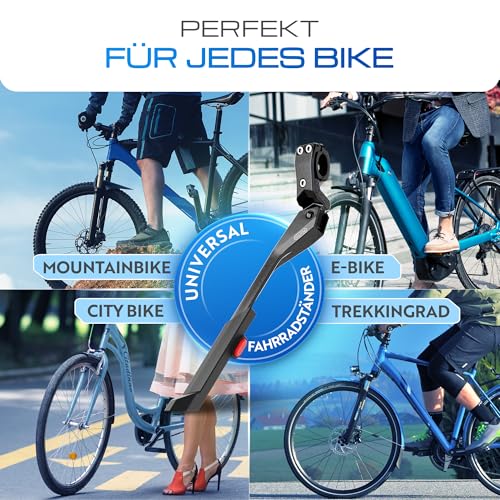 PLUTO Fahrradständer 24–29 Zoll – Höhenverstellbarer Hinterbauständer aus Aluminium | MTB Fahrradständer & E-Bike Ständer | Rutschfester Universal Seitenständer für Mountainbike, City & Trekking