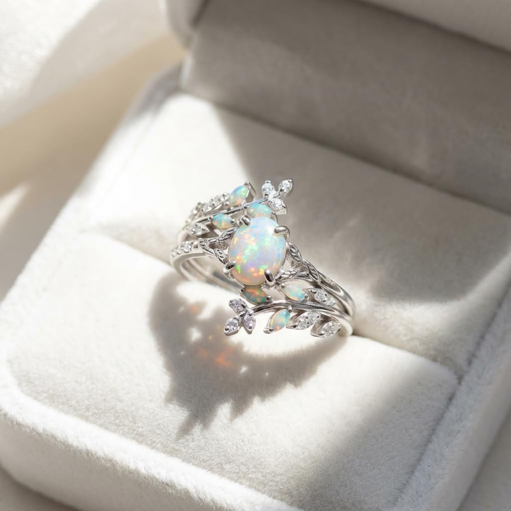 1ct-3ct Opal Rings for Women 10K /14K /18K Solid Gold Opal Engagement Ring Gemstone Wedding Promise Ring for Her Free Engraving