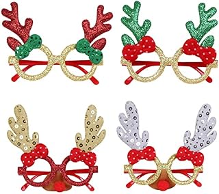 NANEEZOO Christmas Party Glasses - 4PCS Xmas Glitter Elk Glasses Frames Christmas Novelty Fancy Dress Glasses Creative Eyewear for Christmas Party Decoration Costume Holiday Favors Kids & Adults (6)