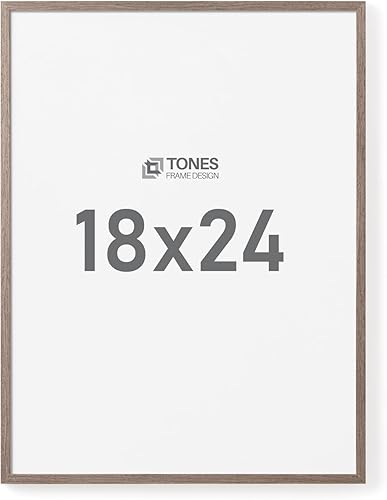 Marco para póster de 18 x 24 pulgadas, marco de fotos grande sin paspartú, acabado de madera maciza color negro grisáceo y frente de plexiglás para