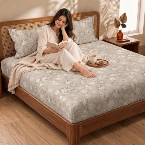 Image of Huesland by Ahmedabad Cotton 144 TC Double Bedsheet Cotton with 2 Pillow Covers | Dark Grey, Dim Grey & Light Grey