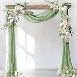 Picture of Socomi Wedding Arch Draping Fabric 3 Panels 29" x 19Ft Sage Green Sheer Chiffon Curtain Drapes 6 Yards for Wedding Ceremony Birthday Party Decoration