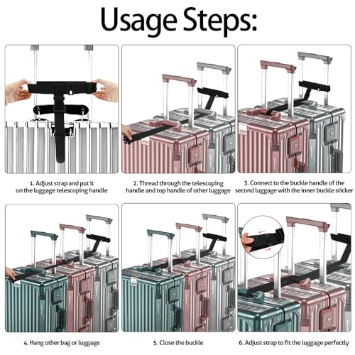 Image of Luggage Straps 4 Pcs Black Luggage Belt Set T-Shaped Luggage Connectors Add a Bag Adjustable Suitcase Straps Travel Luggage Accessories for Connecting 3 Luggage Suitcase Handbag Baggage Together