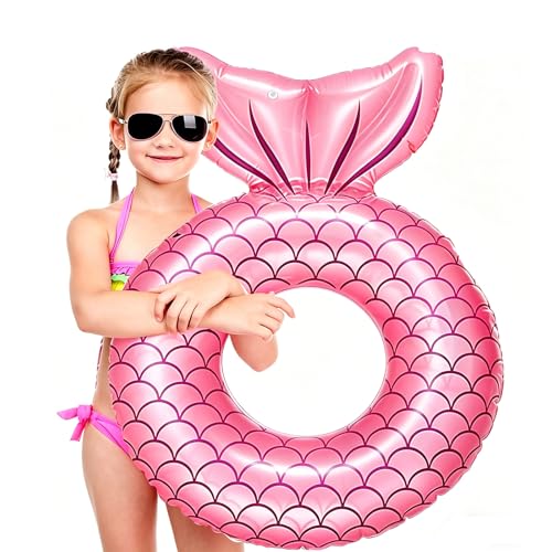 Bouée Piscine Gonflable Enfant,70cm Bouées de Natation Sirène,Anneau de Natation Gonflable Enfant Bleu Queue Poisson,PVC Bouée Piscine Fille pour Les...