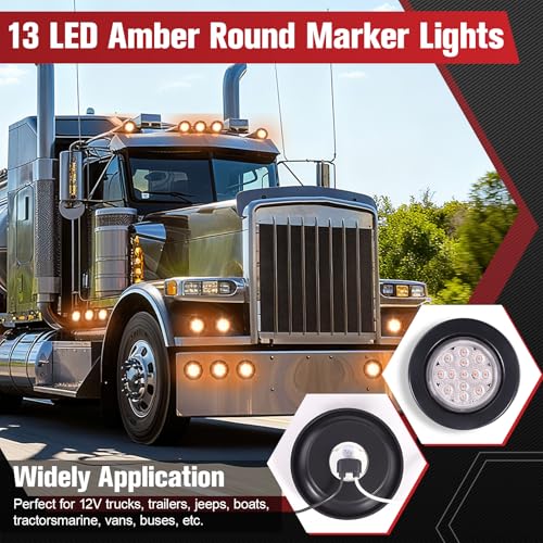 Image of 2.5 Inch 13 LED Side Marker Lights (Clear Len Amber Color) | Rubber Rings