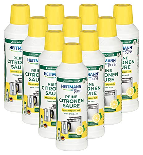 HEITMANN pure Reine Citronensäure: Ökologischer Bio-Entkalker Reinigung für Küche & Bad flüssig 10x 500 ml