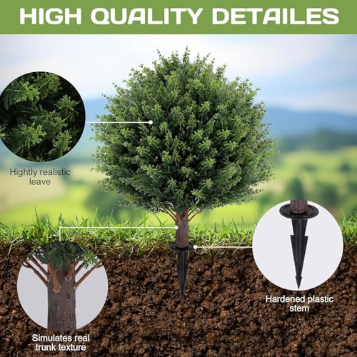 Árbol topiario de cedro artificial ANTPO de 24 pulgadas, juego de 2 cipreses sintéticos con estaca 4