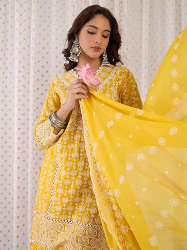 Image of INDO ERA Women Pure Cotton Kurta Set with Dupatta | Festive Suit Set, 10790