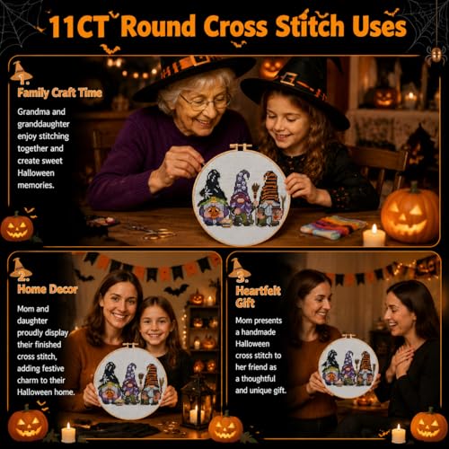Image of VIGEGU Gnome Stamped Cross Stitch Kits for Adults Beginners with Hoop Frame