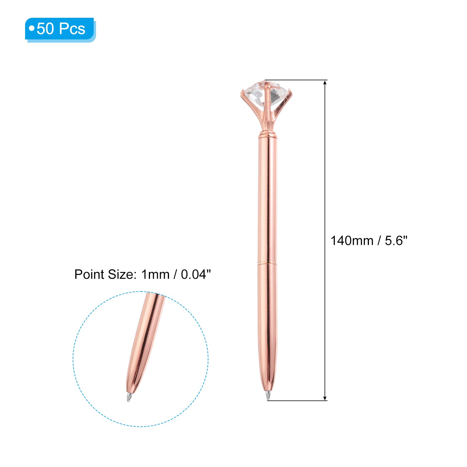 PATIKIL Retractable Diamond Ballpoint Pens Bulk 50pcs Metal Black Ink Stamping Writing Pens for Wedding Office, Rose Gold - Image 2