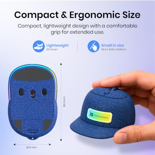 Image of Portronics Toad Cap Wireless Mouse with Bluetooth 5.0 + 2.4GHz Dual Connectivity, Adjustable DPI Upto 2400, Dynamic RGB Lighting, Type-C Rechargeable, 100g (Denim Blue)