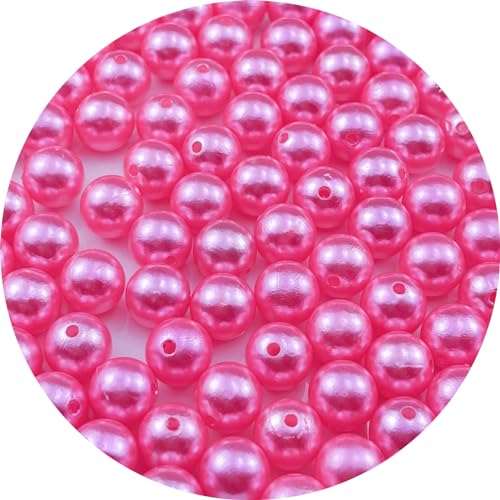 YUEXIGO 100pcs Pearl Beads for Crafts 12mm Resin Pearl for Jewelry Making Round Bulk Pearls Beads with Hole for Sewing Crafts Decoration Necklaces Bracelets Earrings Making(Hot Pink)