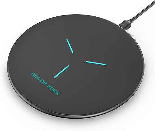 Miniatura 1 de Almohadilla de carga inalámbrica, cargador inalámbrico rápido máximo de 15 W con certificación Qi (sin adaptador de CA) (negro+soporte)