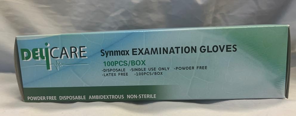 DELiCARE Large Vinyl Synmax Exam Gloves, Free,Latex and Powder Free, disposable 100 count/box