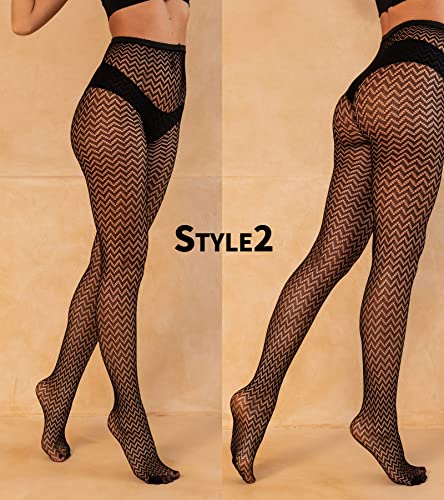 Image of Panda Bros Lace Patterned Fishnet Stockings Thigh High Pantyhose Black Tights for Women
