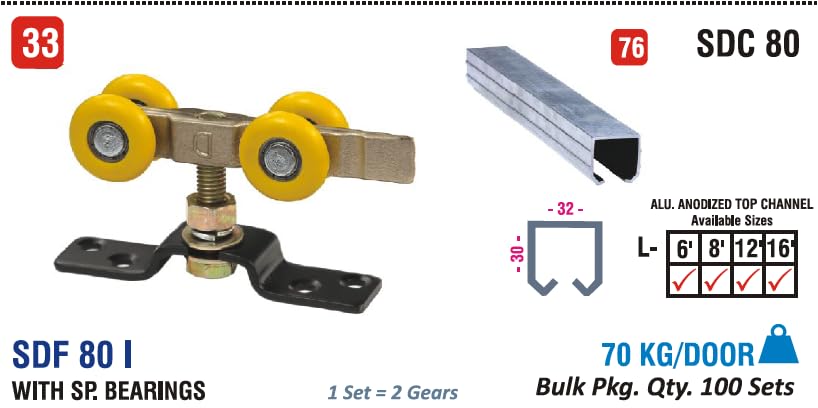 JYOTISTAR Deepjyoti Sliding Door Fitting System SDF 80(I) Top Mounted Roller for Wooden and Aluminum Doors Heavy Duty Special Steel Body Delrin Bearings Smooth Silent Operation Sliding Door Hardware 1