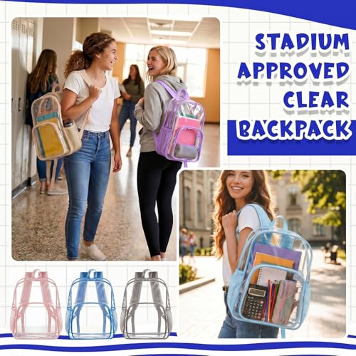 Image of Amylove 24 Pcs Clear Backpack bulk for Stadium Events Heavy Duty PVC Transparent Bookbag for College Workplace Security (17 Inches,Morandi)