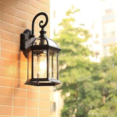 TONFON Linterna de pared exterior antigua Lámpara de pared impermeable vintage Linterna de vidrio Aplique de pared Patio Aplique de pared de aluminio for jardín Villa Patio Balcón Vestíbulo Pasillo de