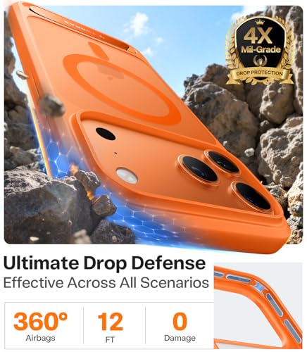 Image of TORRAS Strong Magnetic & Seamless Stand for iPhone 17 Pro Case, Neon Orange | Fit for MagSafe, Adjustable Kickstand, Shockproof Case for iPhone 17 Pro Phone Case with Kickstand, Slim, Translucent