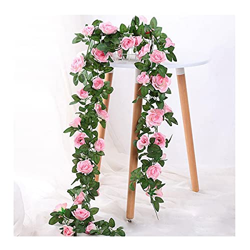 VidFair 2 Pack (15FT) Artificial Rose Vine Garland Fake Rose Flowers Vine Hanging Fake Floral Plants for Wedding Home Party Garden Craft Art Wall Room Decor (Pink)