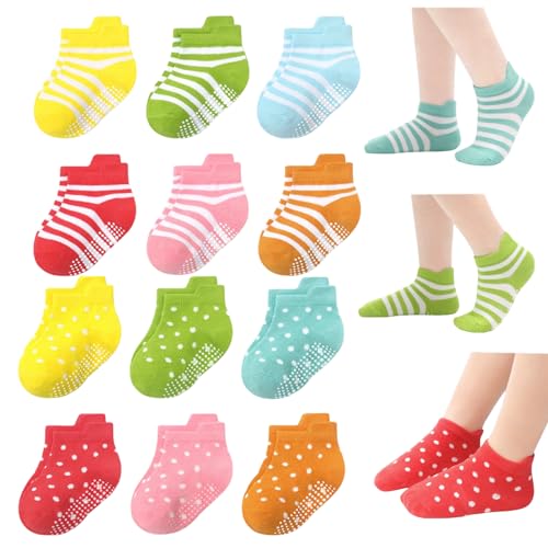 Baby Non-skid Socks Toddler Newborn Infant Non Slip Socks with Grips Anti-Slip Girls Boys Ankle Socks 12 pairs