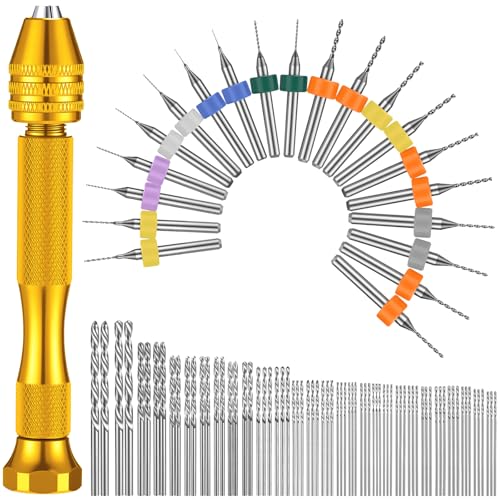 Image of Vinsot 95 Pieces Micro Hand Drill Bits, 1 Pin Vise and 94 Pieces Micro Twist and PCB Mini Drill Bits for DIY Wood Jewelry Resin Beads Polymer Clay Craft Model Making(Gold)