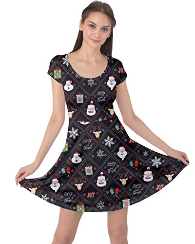 CowCow Womens Dark Xmas Grid Cap Sleeve Dress, Dark Xmas Grid - 3XL