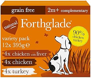 Forthglade Complementary Natural Wet Dog Food - Grain Free Just Variety Pack (12 x 395g) Trays - 90% Turkey, Chicken & Chicken with Liver