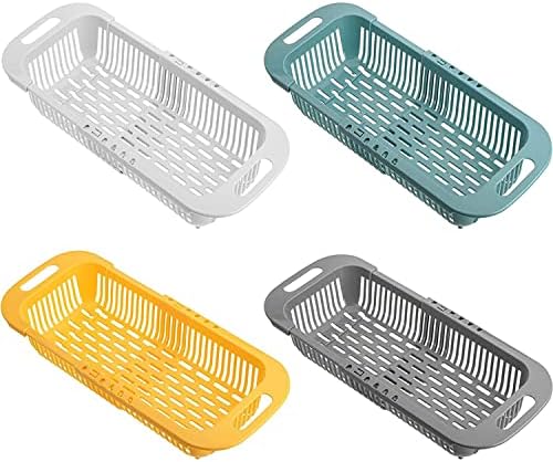 Colander Drain Basket,Vegoran Over the Sink Colander Strainer Basket ,Collapsible Colander Fruits and Vegetables Drain Basket Adjustable Strainer Sink Washing Basket (White)