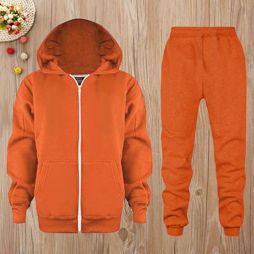 Survêtement fille orange 7-8 ans ensemble avec pull à capuche zippé décontracté