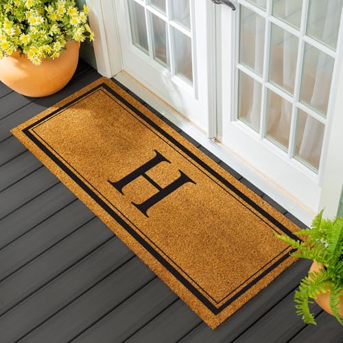 Evergreen Monogram Extra Large Coir Doormat, 60x24 Inches Front Door Mat, Outdoor Indoor Entrance Rug, Welcome Mat for Double Doors Porch Patio, Housewarming Gift, Letter H