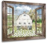 LB Farmhouse Barn Wall Art Country Vintage Watercolor Floral and Window Paintings Picture Rustic Can