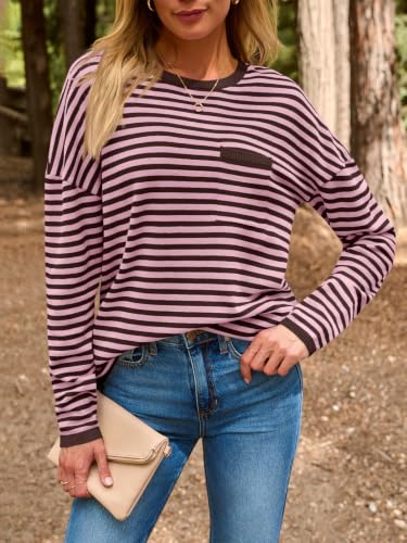 Image of LILLUSORY Womens Striped Lightweight Sweaters 2026 Fall Fashion Outfits | Ladies Trendy Long Sleeve Tops, Work Shirts, Cozy Knit, Office Crewneck Pullover, Cute Teacher Clothing, Old Money Clothes