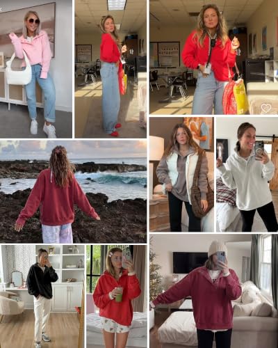 Image of Gacaky Sweatshirt for Women Oversized Casual Long Sleeve Button Henley Neck Pullover Tops Fashion Outfits Clothes