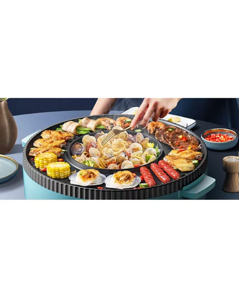 Combo de parrilla eléctrica 2 en 1 y olla caliente, temperatura dual, parrilla antiadherente interior para barbacoa coreana, Shabu Shabu y fideos 5