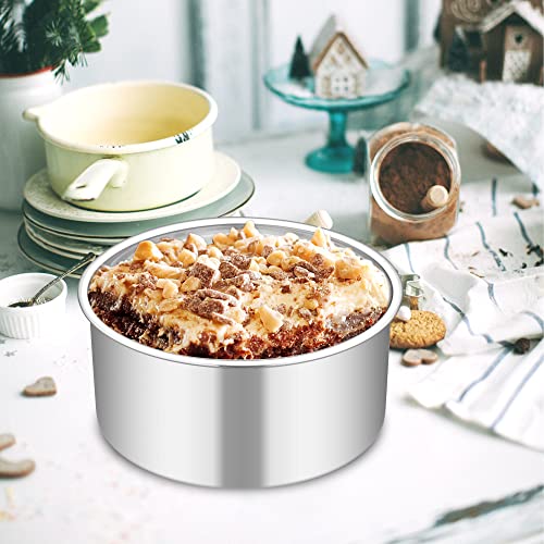 Image of TeamFar 6 Inch Cake Pan, 6 inch x 3 inch Deep Round Cake Pan Tier Baking Tins Set Stainless Steel, For Baking Steaming Serving, Healthy & Toxic Free, Deep & Straight Size, Oven & Dishwasher Safe - Set of 2