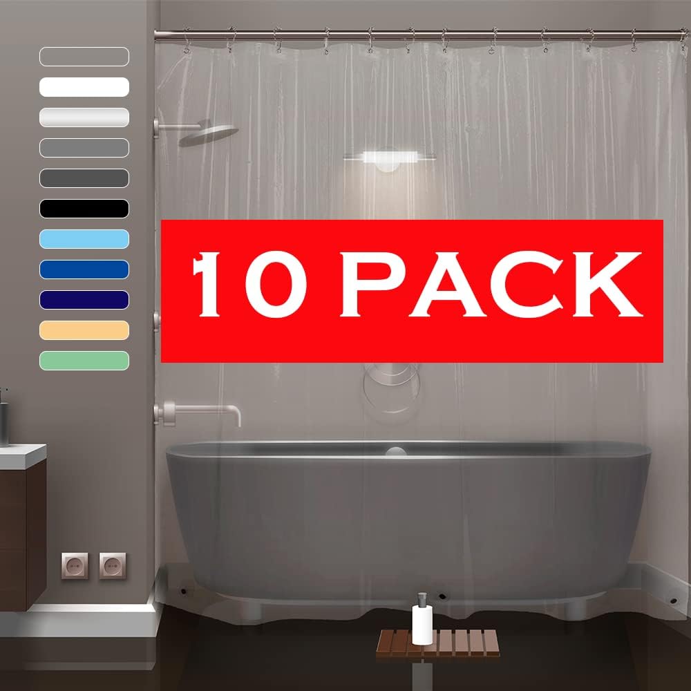 ZEMAHOME 10 Pack PEVA Plastic Shower Curtain Liner Premium