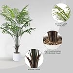 Artificial Areca Palm Tree 5FT Fake Potted Plant Faux Silk Tropical Areca Palm with 15 Trunks & Real Bark Design, Large Aritificial Plant in White Pot for Home Living Room House Warmming Floor Decor - Image 2