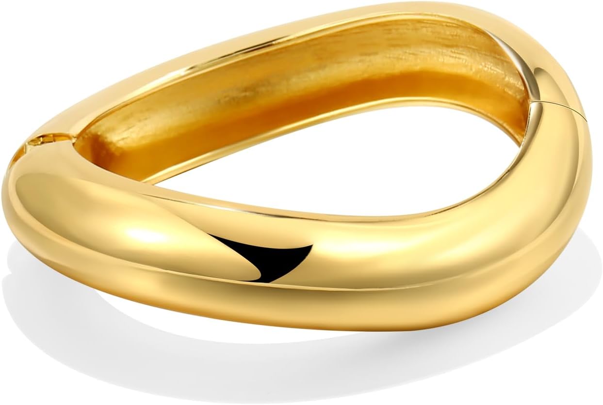 2Pcs Bangle Bracelets for Women Gold Arm Cuff 14k Gold Plated Chunky Gold Bangle Set Hinged Cuff Bracelets Trendy Arm Cuff Jewelry for Women - Image 8