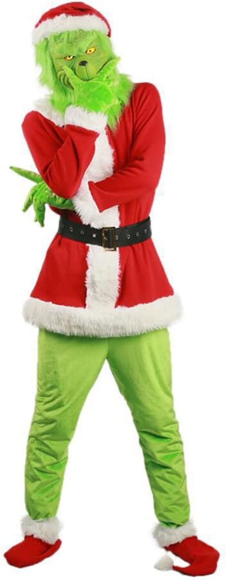 Unizero Christmas Green Monster Deluxe Santa Costume With Mask
