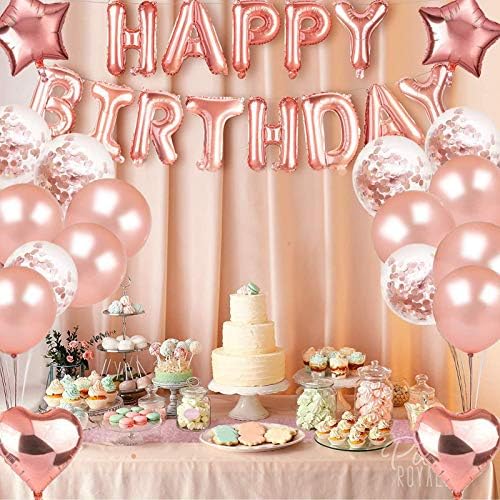 N/H 46Pcs Decorazioni di Palloncini di Compleanno in Oro Rosa con Nastro in Oro Rosa, Alldo Happy Birthday Banner Palloncini di stagnola Personalizzati Decorazioni per Feste per Donne Ragazze Figlia