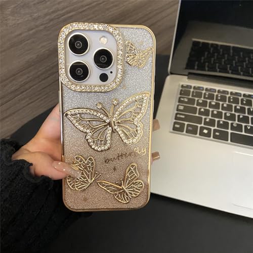 Coque iPhone 15 Pro Max idée cadeau fille strass brillant or - 2