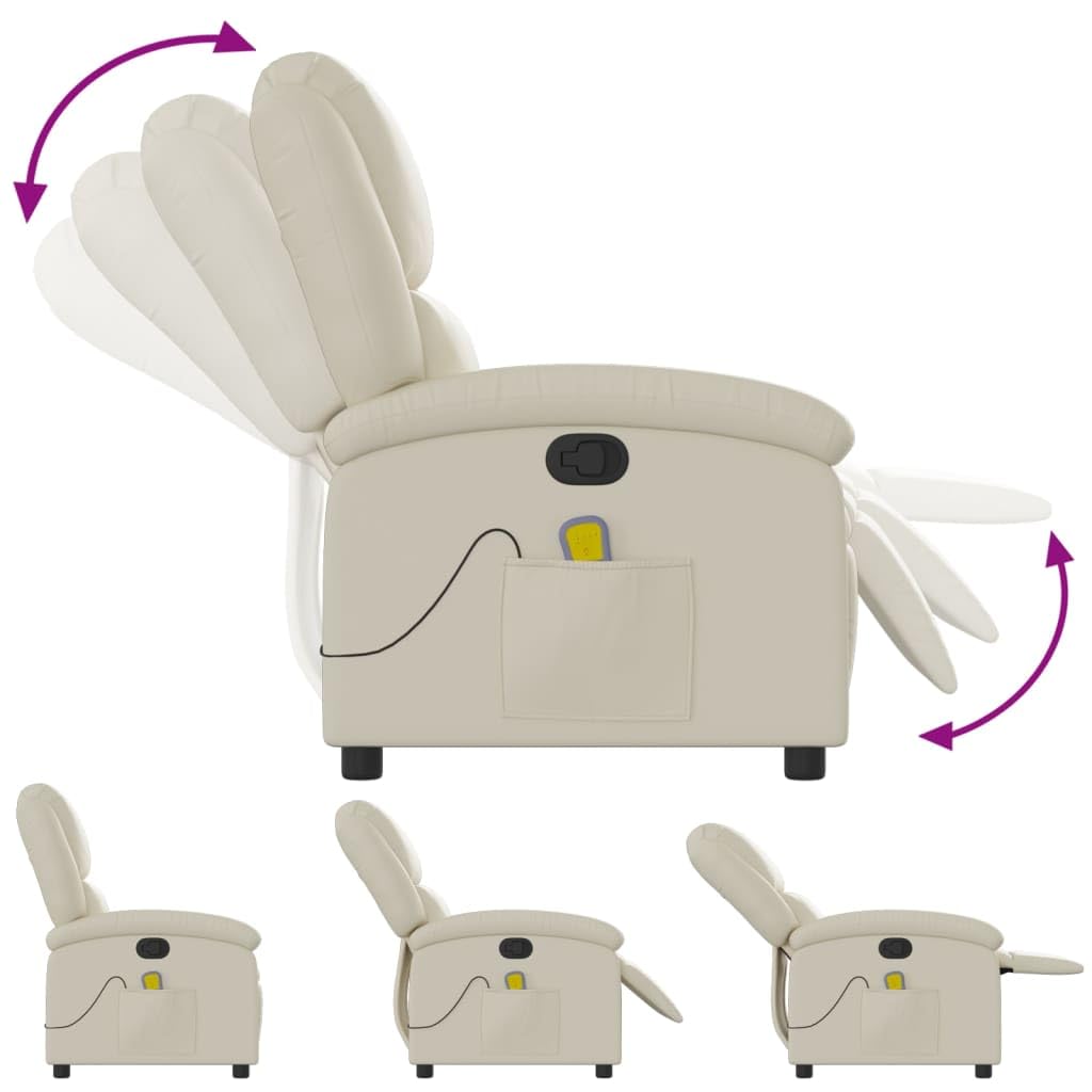IKAYAA Sillón Masaje Reclinable Sillón Masaje Eléctrico Sillon Relax Reclinable Sillon Reclinable Manual Sillón Relax de Cuero Sintético, con Prácticos Bolsillo, Crema