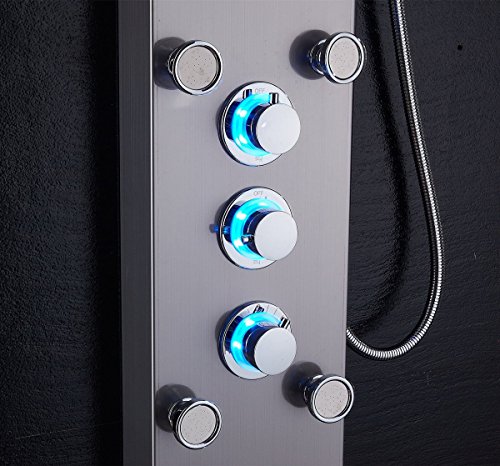 Ello&Allo Led Rainfall Waterfall Shower Head Rain Massage System With Body Jets, Stainless Steel Bathroom Shower Panel Tower System, Brushed Nickel #TOP4